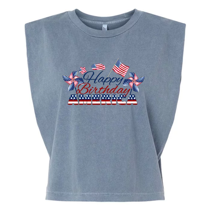 July 4 Tee Red White And Blue Tee Happy Birthday America Gift Garment-Dyed Women's Muscle Tee