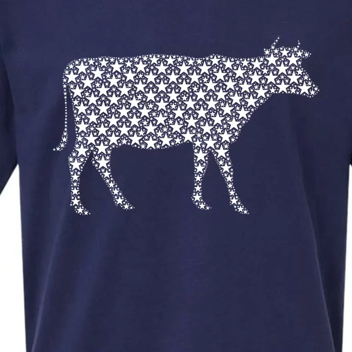 July 4th Usa American Flag Stars Patriotic Animal Cow Gift Sueded Cloud Jersey T-Shirt