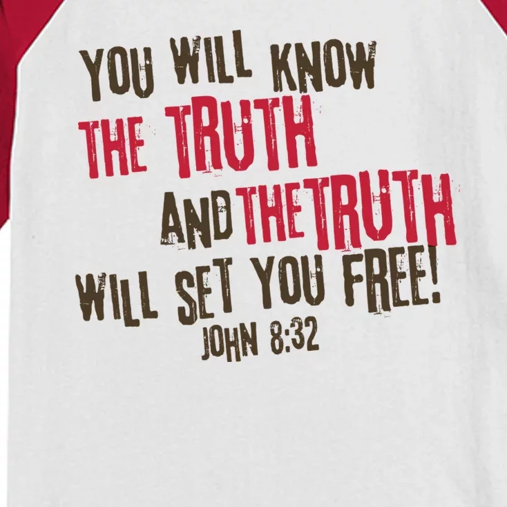 John 8:32 The Truth Will Set You Free Kids Colorblock Raglan Jersey