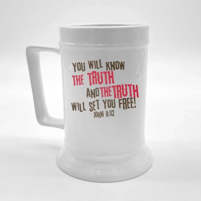 John 8:32 The Truth Will Set You Free Front & Back Beer Stein