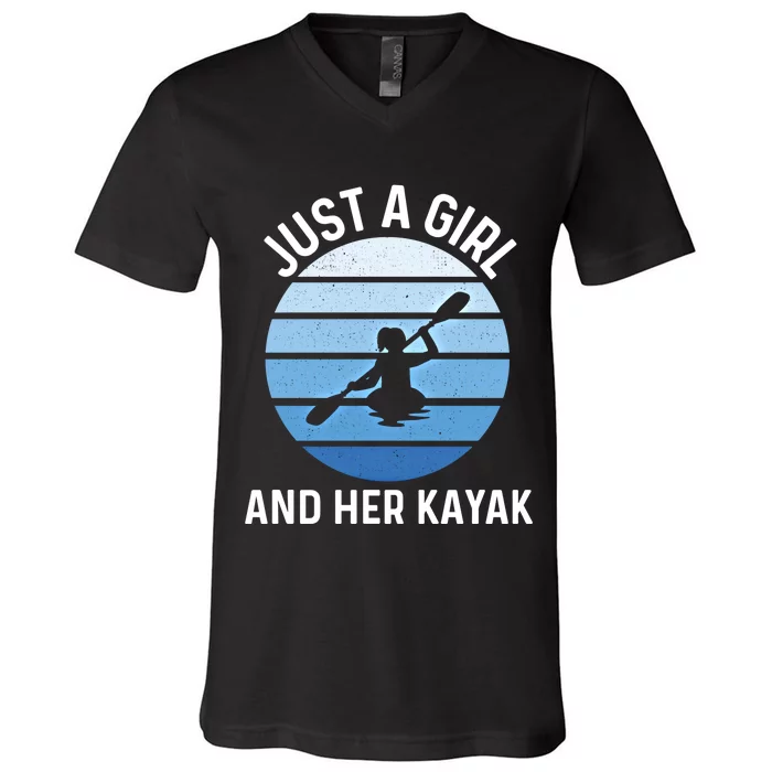 Just A And Her Kayak Lover River Kayaking Gear Gift V-Neck T-Shirt