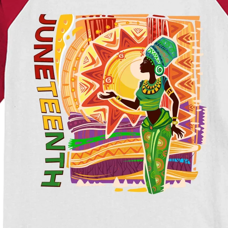 Juneteenth African American Woman African Patterns Kids Colorblock Raglan Jersey