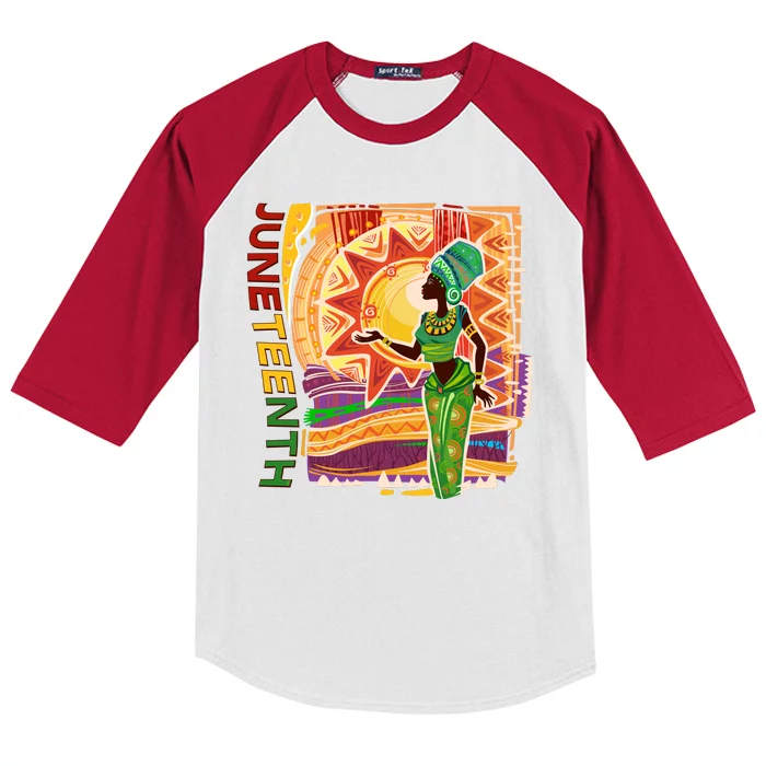 Juneteenth African American Woman African Patterns Kids Colorblock Raglan Jersey