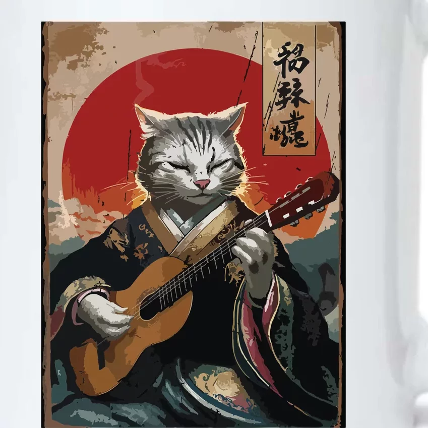 Japanese Anime Art Samurai Cat Guitarist Black Color Changing Mug