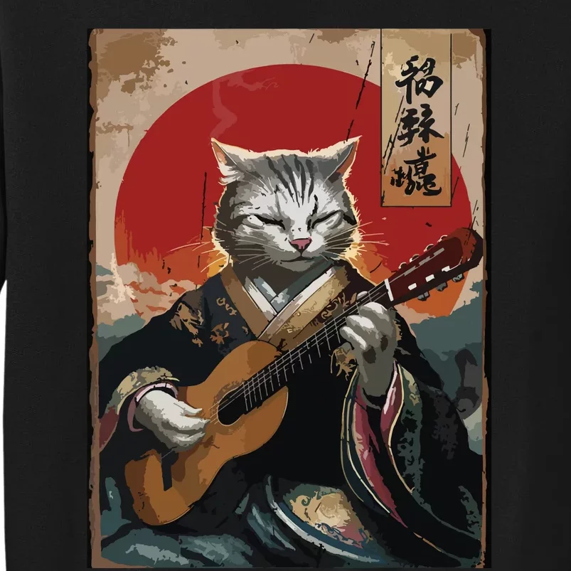 Japanese Anime Art Samurai Cat Guitarist Tall Sweatshirt