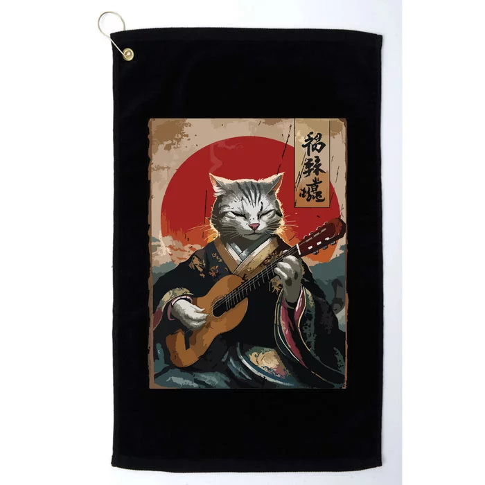 Japanese Anime Art Samurai Cat Guitarist Platinum Collection Golf Towel