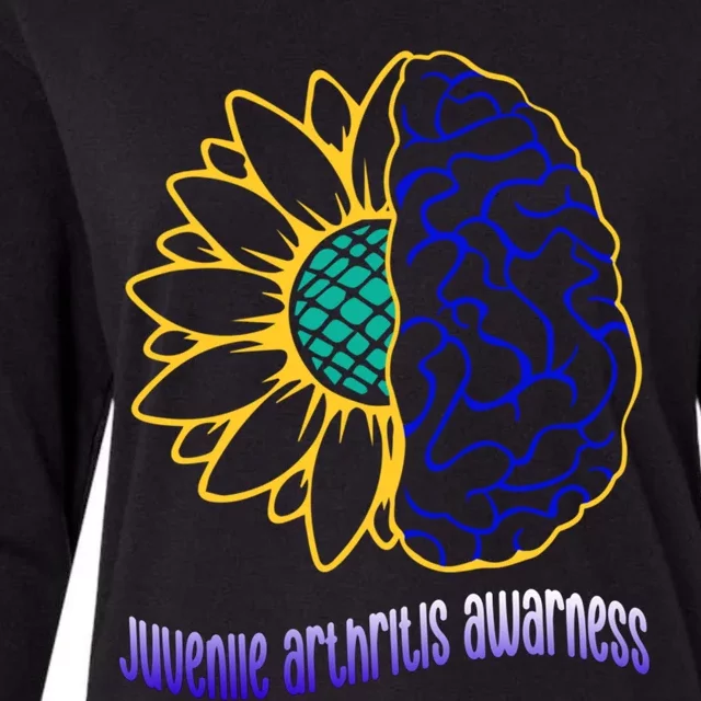 Juvenile Arthritis Awareness Month Sunflower Blue Ribbon Gift Womens Cotton Relaxed Long Sleeve T-Shirt