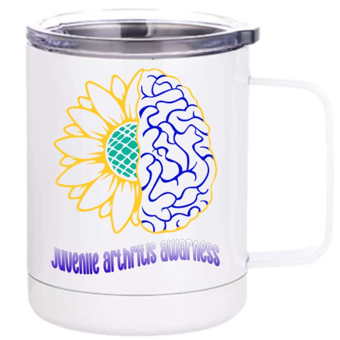 Juvenile Arthritis Awareness Month Sunflower Blue Ribbon Gift Front & Back 12oz Stainless Steel Tumbler Cup