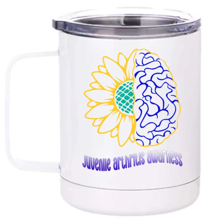 Juvenile Arthritis Awareness Month Sunflower Blue Ribbon Gift Front & Back 12oz Stainless Steel Tumbler Cup