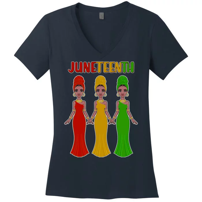 Juneteen African American Black Women Women's V-Neck T-Shirt