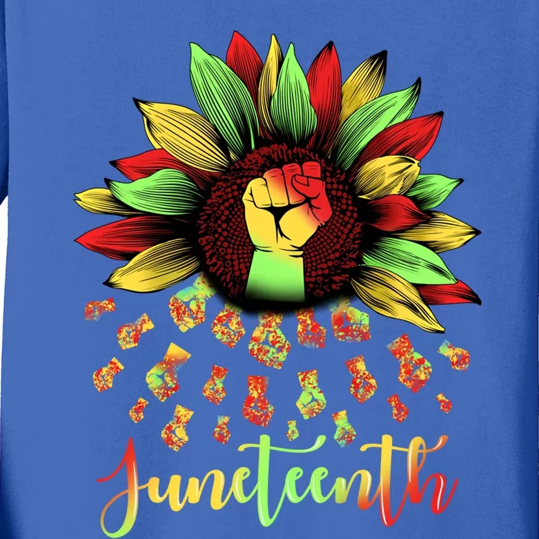 Juneteenth African American Sunflower Black History Freedom Great Gift Kids Long Sleeve Shirt