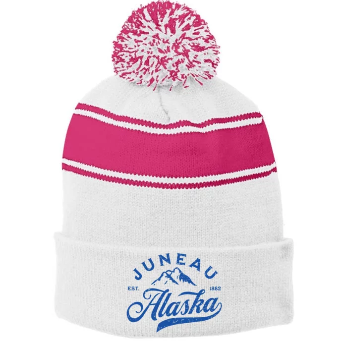 Juneau Alaska Ak Mountains Family Vacation Souvenir Stripe Pom Pom Beanie