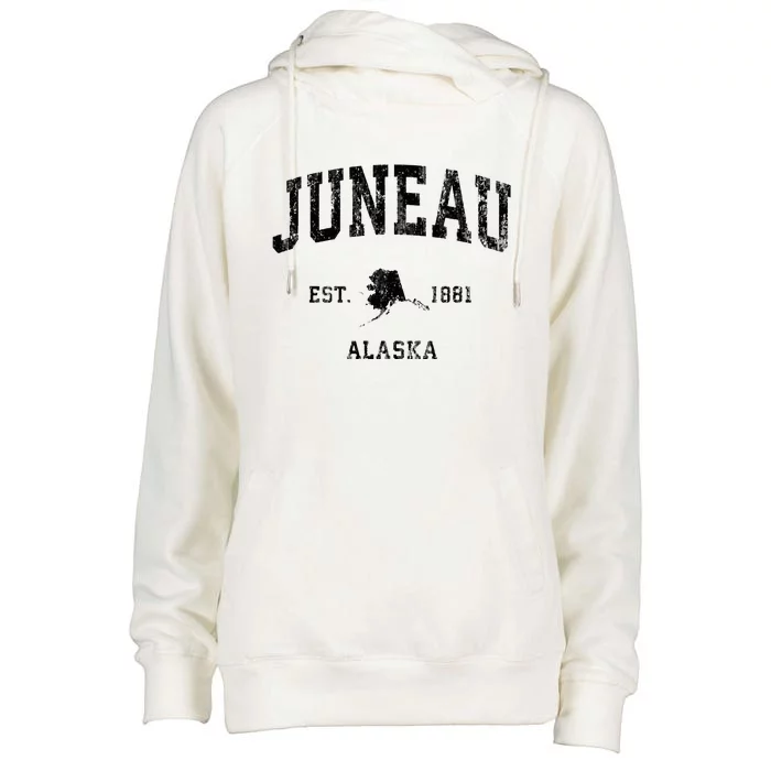 Juneau Alaska Ak Vintage Athletic Black Sports Design Womens Funnel Neck Pullover Hood