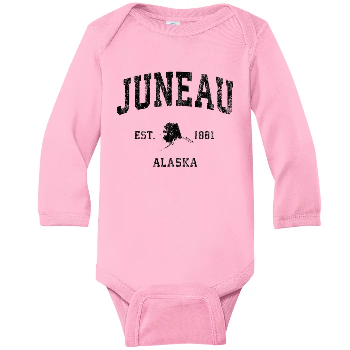 Juneau Alaska Ak Vintage Athletic Black Sports Design Baby Long Sleeve Bodysuit