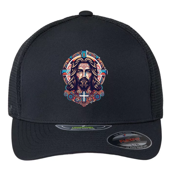 Jesus Abstract Art Flexfit Unipanel Trucker Cap