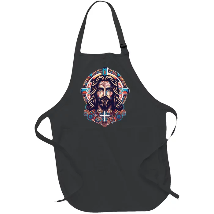 Jesus Abstract Art Full-Length Apron With Pocket