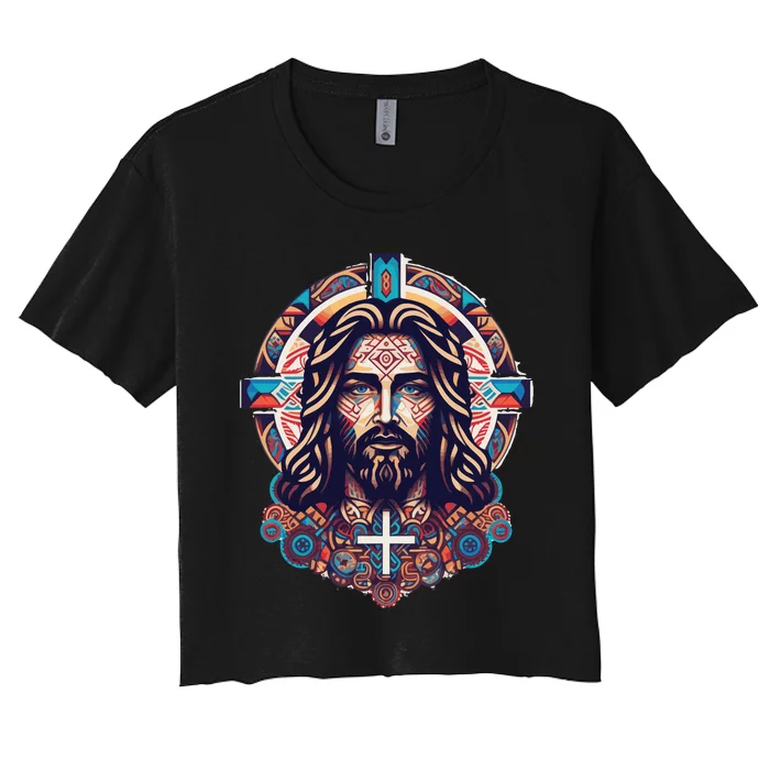 Jesus Abstract Art Women's Crop Top Tee