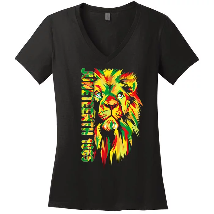 Juneteenth African American Black Lion 1865 King Women's V-Neck T-Shirt