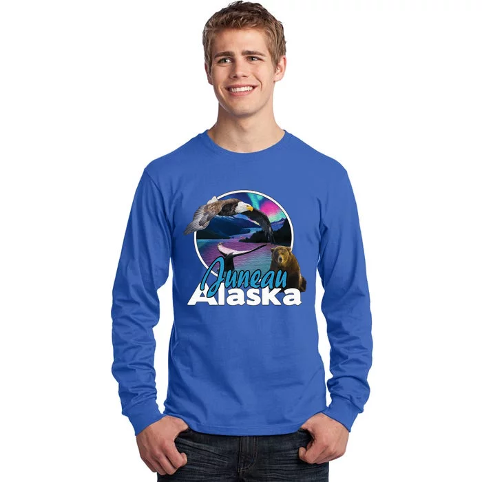 Juneau Alaska Aurora Borealis Eagle Bear Whale Souvenir Cute Gift Tall Long Sleeve T-Shirt