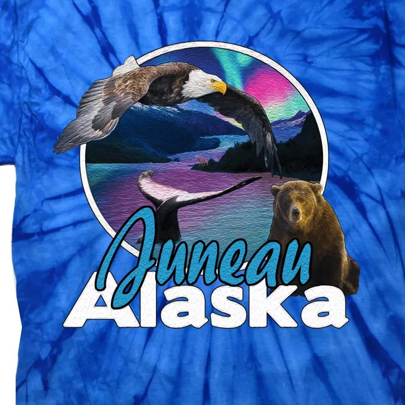 Juneau Alaska Aurora Borealis Eagle Bear Whale Souvenir Cute Gift Tie-Dye T-Shirt