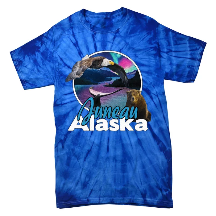 Juneau Alaska Aurora Borealis Eagle Bear Whale Souvenir Cute Gift Tie-Dye T-Shirt