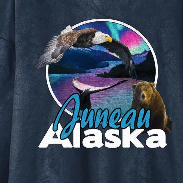 Juneau Alaska Aurora Borealis Eagle Bear Whale Souvenir Cute Gift Hooded Wearable Blanket