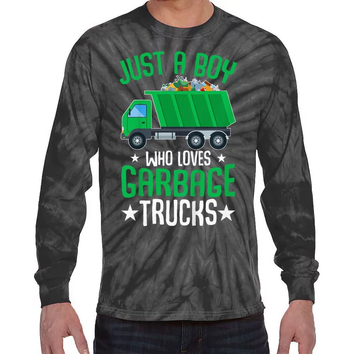 Just A Boy Who Loves Garbage Trucks Tie-Dye Long Sleeve Shirt