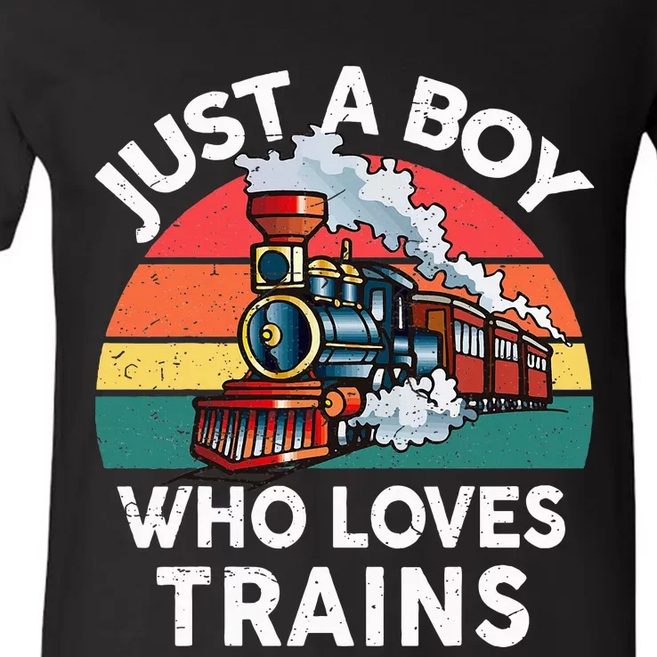 Just A Boy Who Loves Trains Train Lover V-Neck T-Shirt