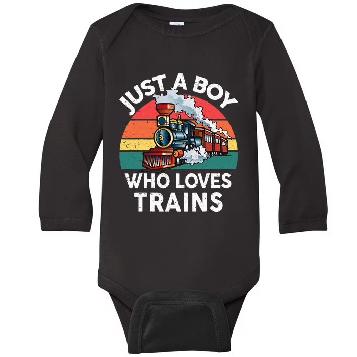 Just A Boy Who Loves Trains Train Lover Baby Long Sleeve Bodysuit