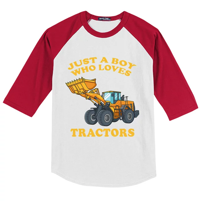 JUST A BOY WHO LOVES DUMP TRACTORS Kids Colorblock Raglan Jersey