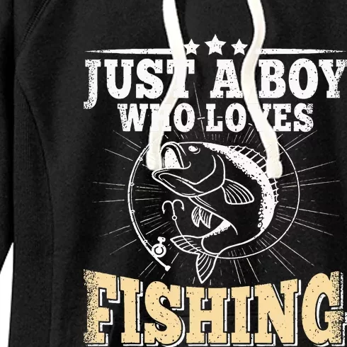 Just A Boy Who Loves Fishing Funny Bass Fish Fisherman Women's Fleece Hoodie