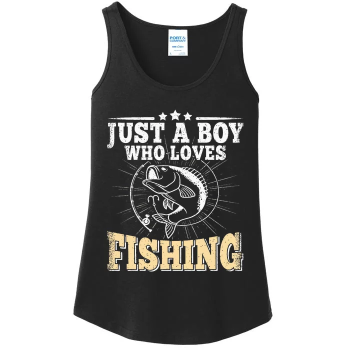 Just A Boy Who Loves Fishing Funny Bass Fish Fisherman Ladies Essential Tank