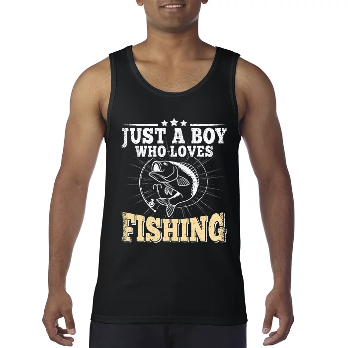 Just A Boy Who Loves Fishing Funny Bass Fish Fisherman Tank Top