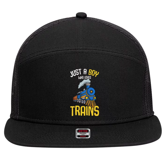 Just A Boy Who Loves Trains Locomotive Train 7 Panel Mesh Trucker Snapback Hat