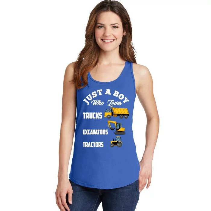 Just A Boy Who Loves Trucks Excavators Tractors Boy Ladies Essential Tank