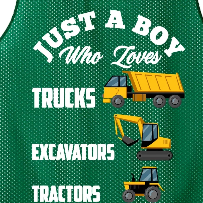 Just A Boy Who Loves Trucks Excavators Tractors Boy Mesh Reversible Basketball Jersey Tank