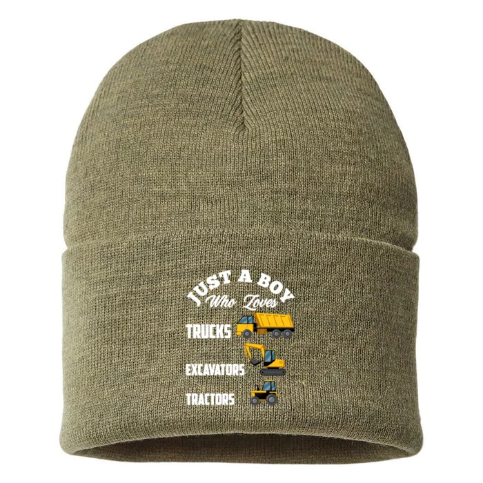 Just A Boy Who Loves Trucks Excavators Tractors Boy Sustainable Knit Beanie