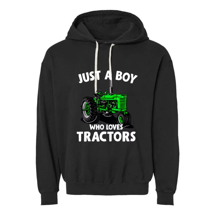 Just A Boy Who Loves Tractors Christmas Farm Life Garment-Dyed Fleece Hoodie