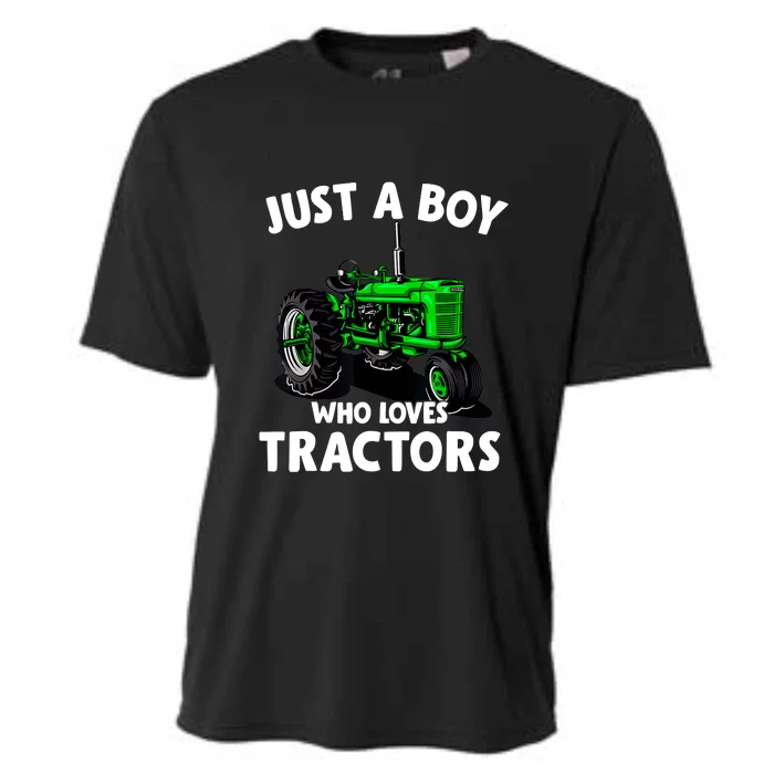 Just A Boy Who Loves Tractors Christmas Farm Life Cooling Performance Crew T-Shirt