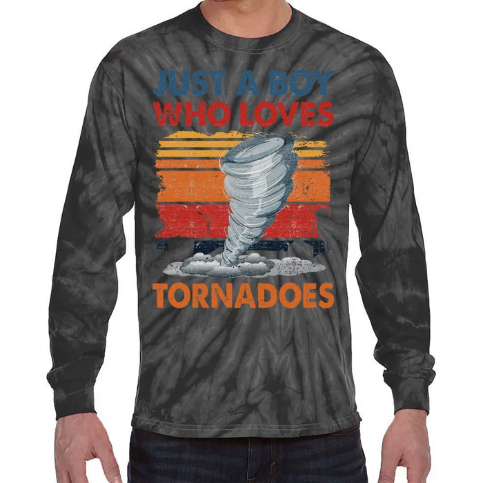 Just A Boy Who Loves Tornado Weather Storm Tornado Chaser Tie-Dye Long Sleeve Shirt