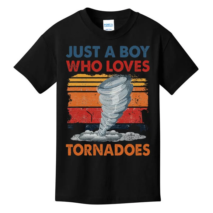 Just A Boy Who Loves Tornado Weather Storm Tornado Chaser Kids T-Shirt