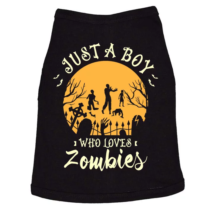 Just A Boy Who Loves Zombies Halloween Fan Funny Halloween Doggie Tank