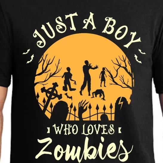 Just A Boy Who Loves Zombies Halloween Fan Funny Halloween Pajama Set