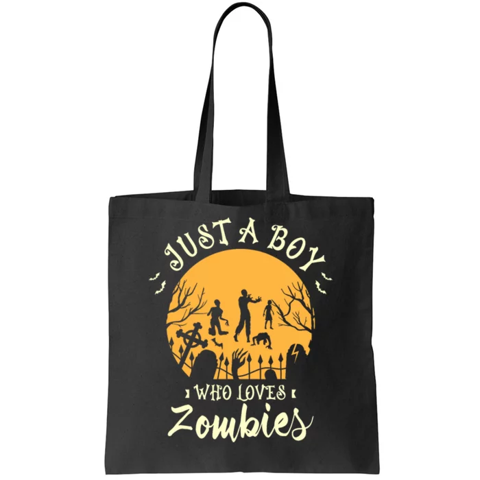 Just A Boy Who Loves Zombies Halloween Fan Funny Halloween Tote Bag