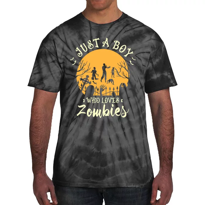 Just A Boy Who Loves Zombies Halloween Fan Funny Halloween Tie-Dye T-Shirt