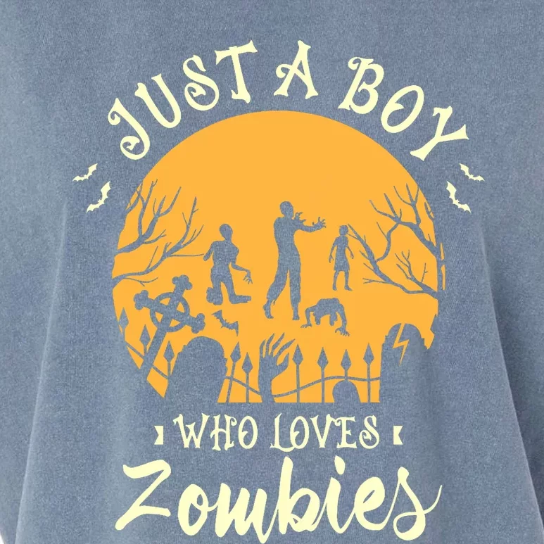 Just A Boy Who Loves Zombies Halloween Fan Funny Halloween Garment-Dyed Women's Muscle Tee