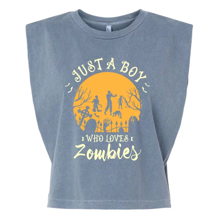 Just A Boy Who Loves Zombies Halloween Fan Funny Halloween Garment-Dyed Women's Muscle Tee