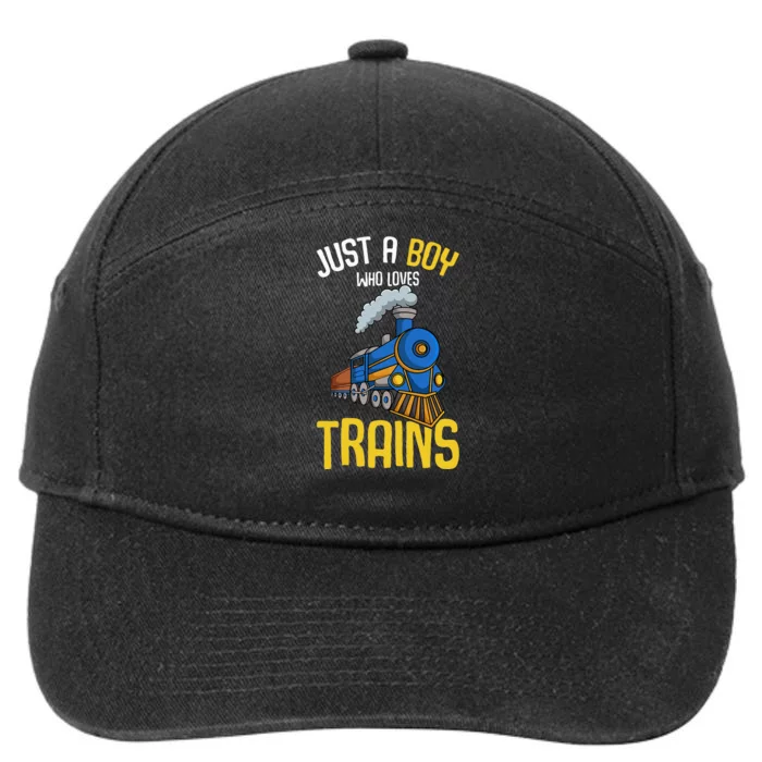 Just A Boy Who Loves Trains Locomotive Train 7-Panel Snapback Hat