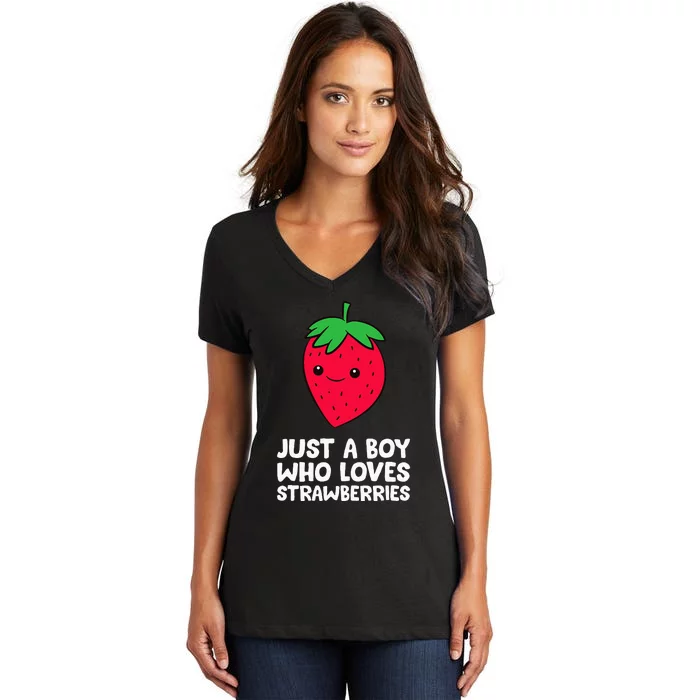 Just A Boy Who Loves Strawberries Women's V-Neck T-Shirt