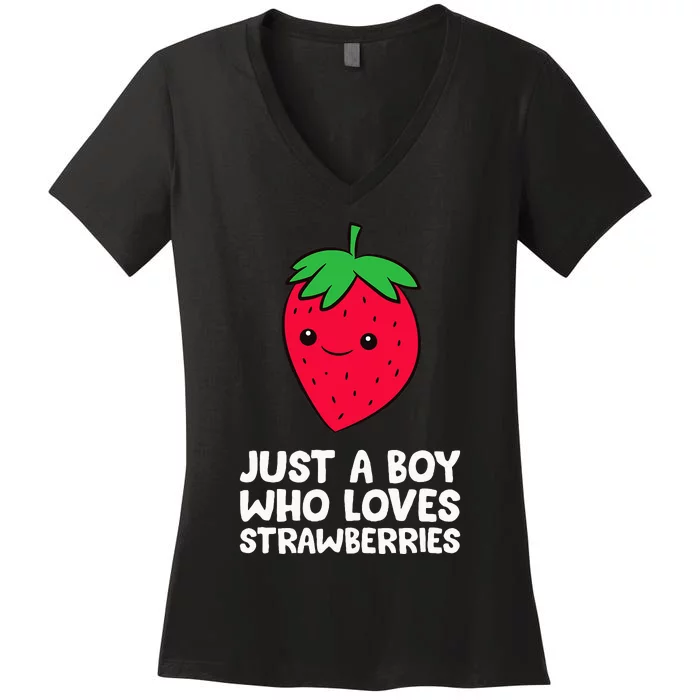 Just A Boy Who Loves Strawberries Women's V-Neck T-Shirt